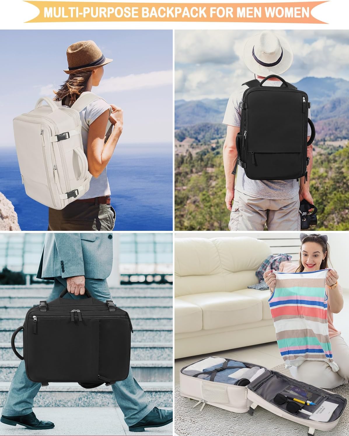 Getravel Travel Backpack For Women, Airline Approved Personal Item Bag, Carry On Backpack,17 Inch Laptop School Backpack, Waterproof Casual Overnight Bag, Hiking Backpack (Beige) - Image 7