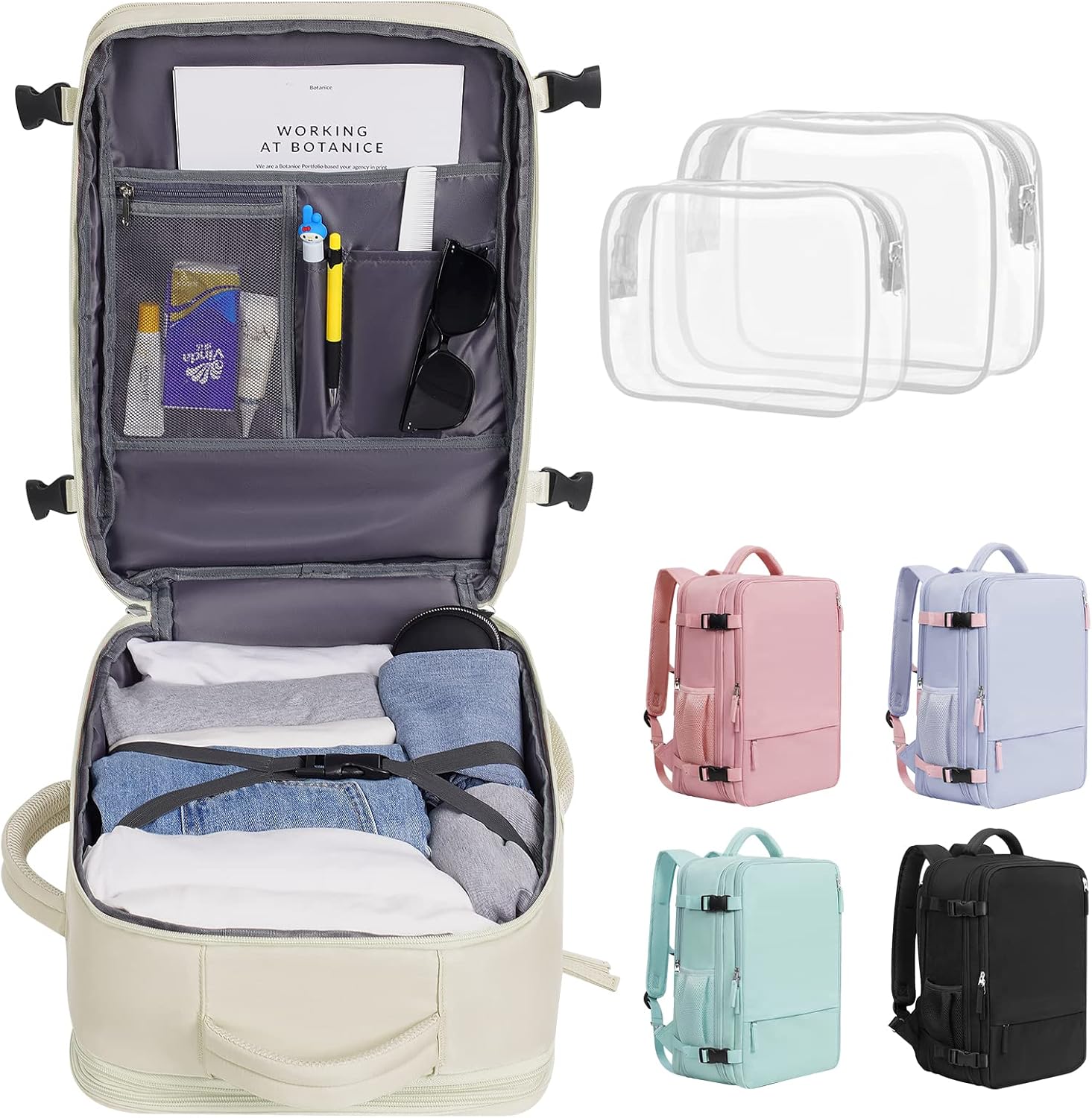 Getravel Travel Backpack For Women, Airline Approved Personal Item Bag, Carry On Backpack,17 Inch Laptop School Backpack, Waterproof Casual Overnight Bag, Hiking Backpack (Beige) - Image 9